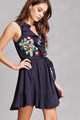 Forever21 Embroidered Belted Dress