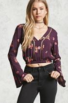 Forever21 Bell-sleeve Floral Crop Top