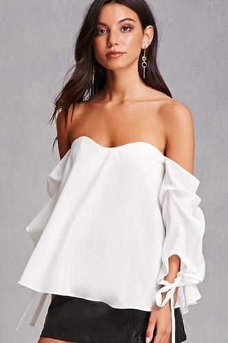 Forever21 Ruched-sleeve Sweetheart Top