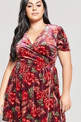 Forever21 Plus Size Floral Velvet Wrap Dress
