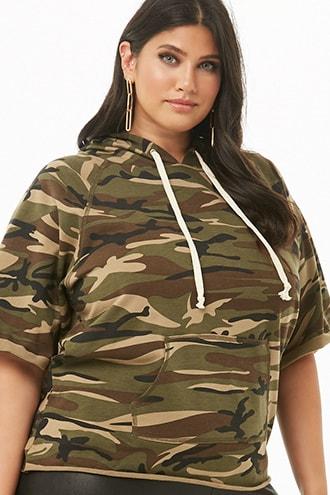Forever21 Plus Size Camo Print Hooded Top