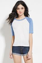 Forever21 Women's  Cream & Blue Slub Knit Raglan Tee