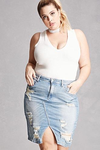 Forever21 Plus Size Front-slit Denim Skirt