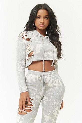 Forever21 Bleach-dye Hooded Top