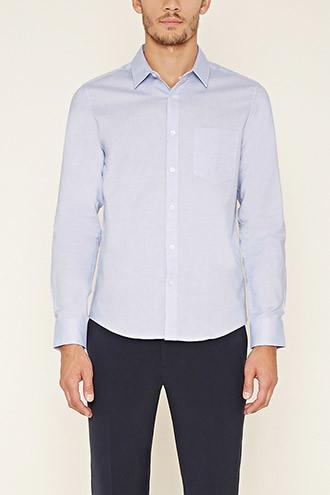 21 Men Men's  Blue Micro-patterned Shirt
