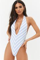 Forever21 Striped Halter Plunging One-piece Swimsuit