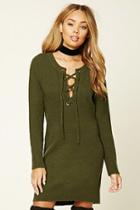 Forever21 Women's  Olive Lace-up Sweater Dress