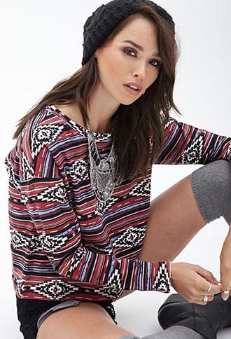 Forever21 Striped Tribal Print Pullover