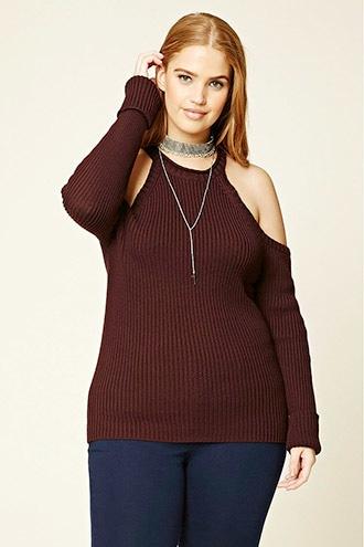 Forever21 Plus Women's  Plum Plus Size Open-shoulder Sweater