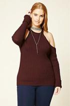 Forever21 Plus Women's  Plum Plus Size Open-shoulder Sweater