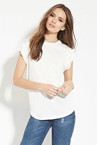 Love21 Women's  Ivory Contemporary Curved-hem Top