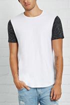 21 Men Men's  White & Black Contrast-sleeve Tee