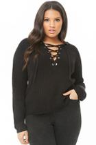 Forever21 Plus Size Lace-up Hooded Sweater