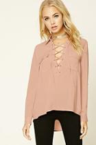 Forever21 Women's  Pink Lace-up Shirt