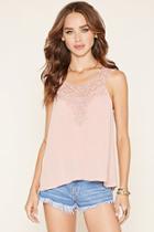Forever21 Women's  Dusty Pink Embroidered Crochet Top