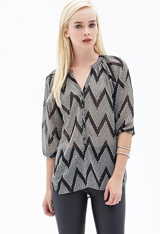 Forever21 Spotted Zigzag Chiffon Top