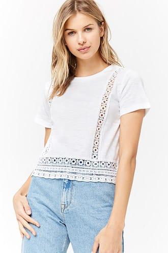 Forever21 Slub Knit Crochet Trim Tee