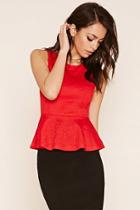 Forever21 Women's  Red Embroidered Peplum Top