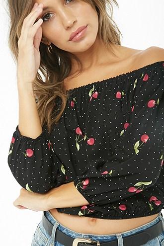 Forever21 Dotted Cherry Print Crop Top
