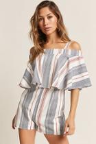 Forever21 London Rose Stripe Open-shoulder Romper