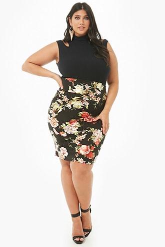 Forever21 Plus Size Metallic Floral Bodycon Skirt