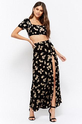Forever21 Motel Daisy Print Maxi Skirt