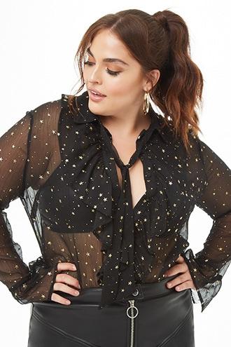 Forever21 Plus Size Sheer Star Print Shirt