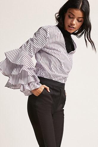 Forever21 12x12 Striped Tiered Ruffle Top