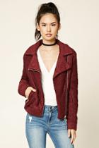 Forever21 Women's  Wine Loop-knit Moto Jacket