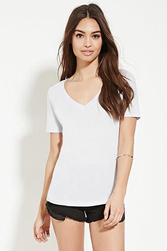 Forever21 Women's  Light Blue V-neck Tee