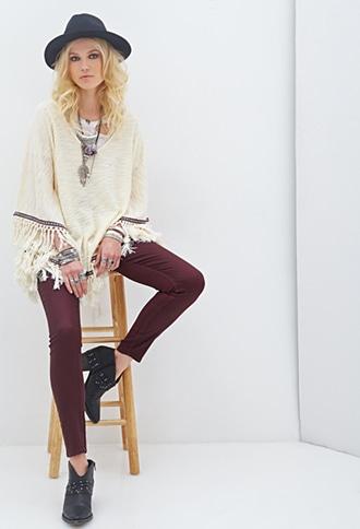 Forever21 Women's  Burgundy Coated Skinny Jeans