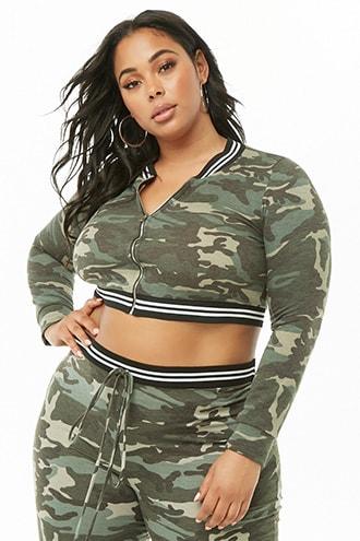 Forever21 Plus Size Striped-trim Camo Jacket