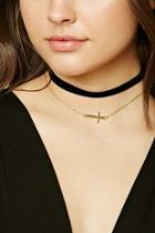 Forever21 Velvet Cross Charm Necklace Set