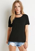 Forever21 Women's  Drop-sleeve Ribbed Tee (black)