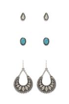 Forever21 B.silver & Turquoise Faux Stone Earring Set