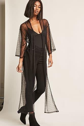 Forever21 Sheer Polka Dot Duster Cardigan
