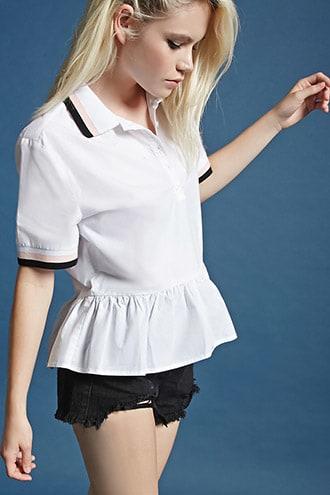 Forever21 Ruffled Poplin Polo Top
