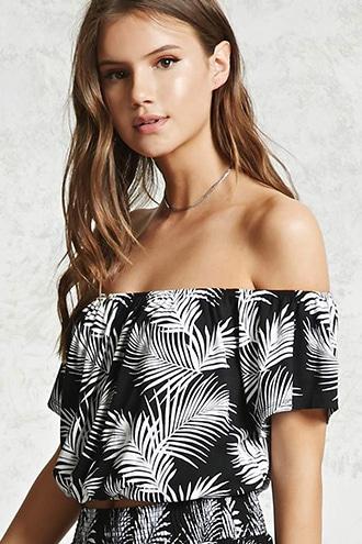 Forever21 Leaf Print Off-the-shoulder Top