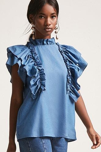 Forever21 Chambray Ruffle Top
