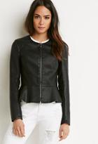 Forever21 Women's  Black Faux Leather Peplum Jacket