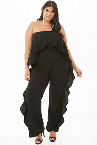 Forever21 Plus Size Flounce Tube Ruffle-trim Jumpsuit