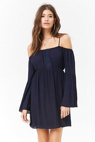 Forever21 Open-shoulder Embroidered-trim Mini Dress