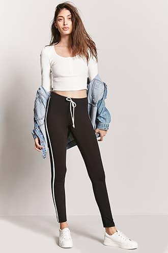 Forever21 Side Stripe Drawstring Leggings