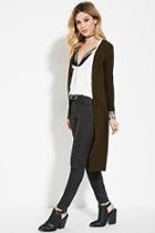 Forever21 Women's  Olive Ribbed Longline Cardigan