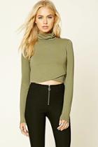 Forever21 Women's  Olive Faux Wrap Crop Top
