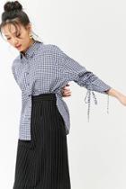Forever21 Ruched Sleeve Gingham Shirt