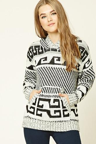 Forever21 Women's  Tribal Pattern Hooded Sweater