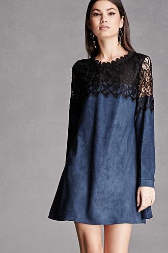 Forever21 Faux Suede Lace Swing Dress
