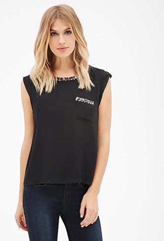 Love21 Sequin-trimmed Top