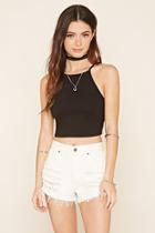 Forever21 Women's  Black Smocked Strappy Crop Top